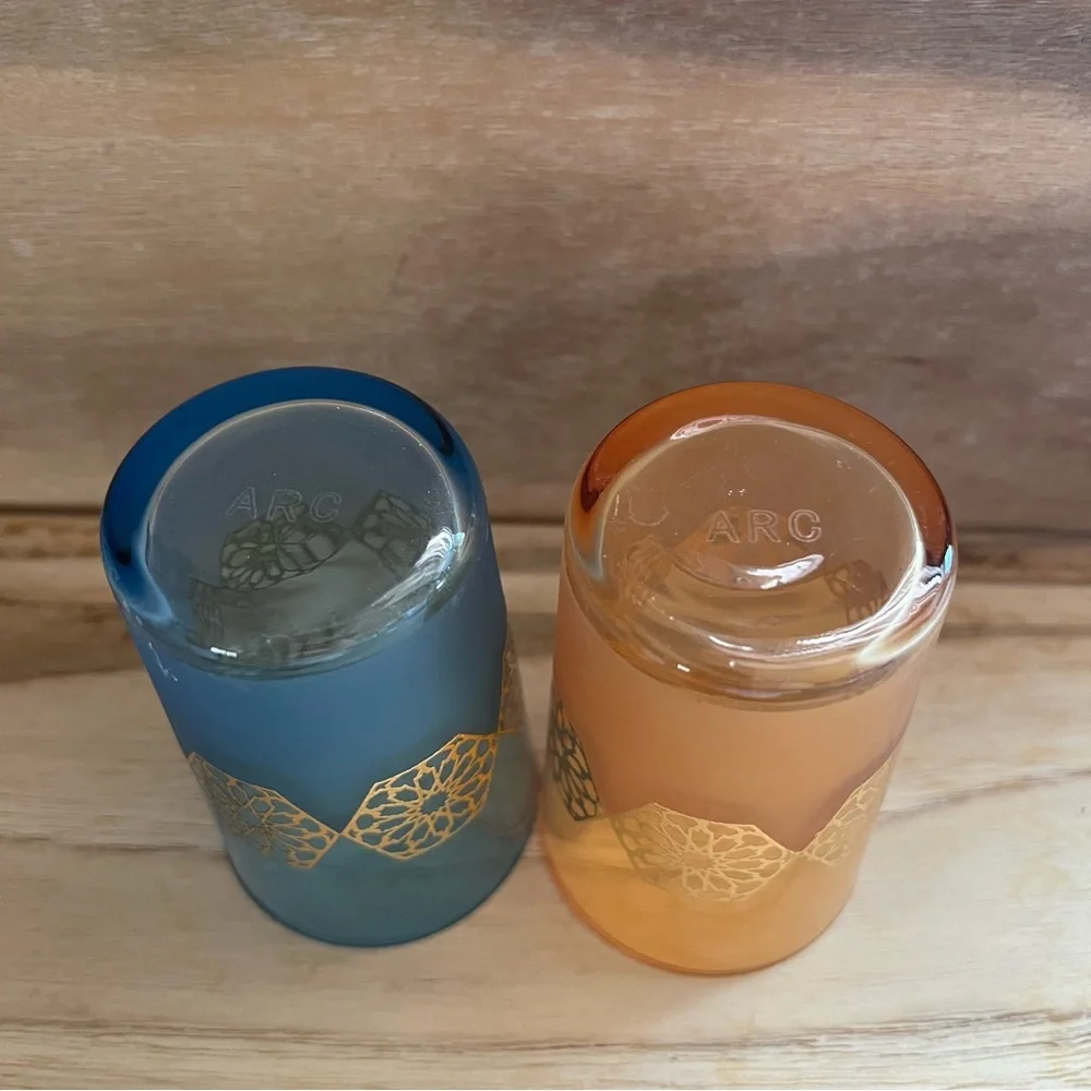 Set of 2 Tradicional Handmade Morrocan Tea Glasses Mandela Colored Gold & Blue